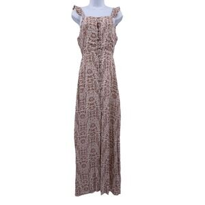 Tan Patterned Maxi Dress Honey Belle Sz S Sleeveless Sumer Hi Lo Style NWT NEW